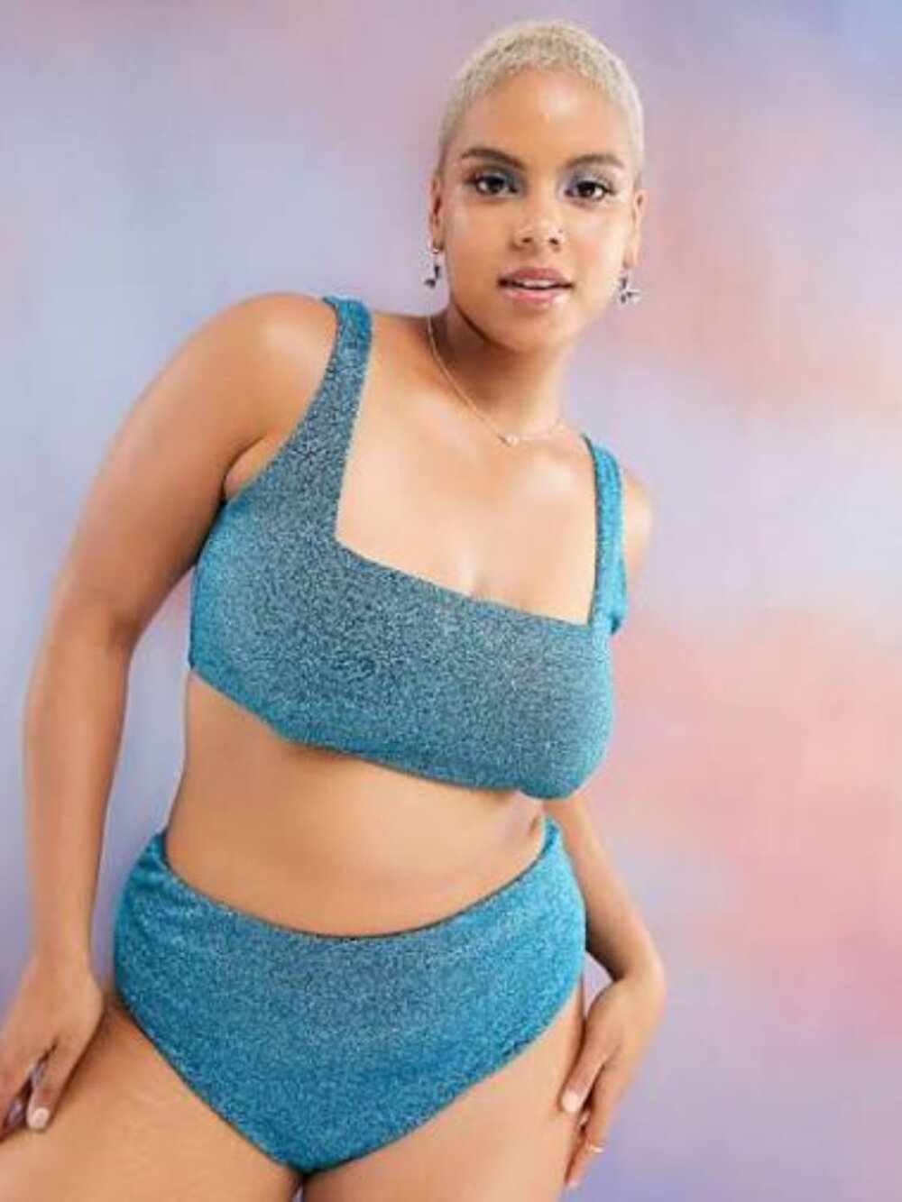 ASOS DESIGN Curve high waist bikini in blue glitter